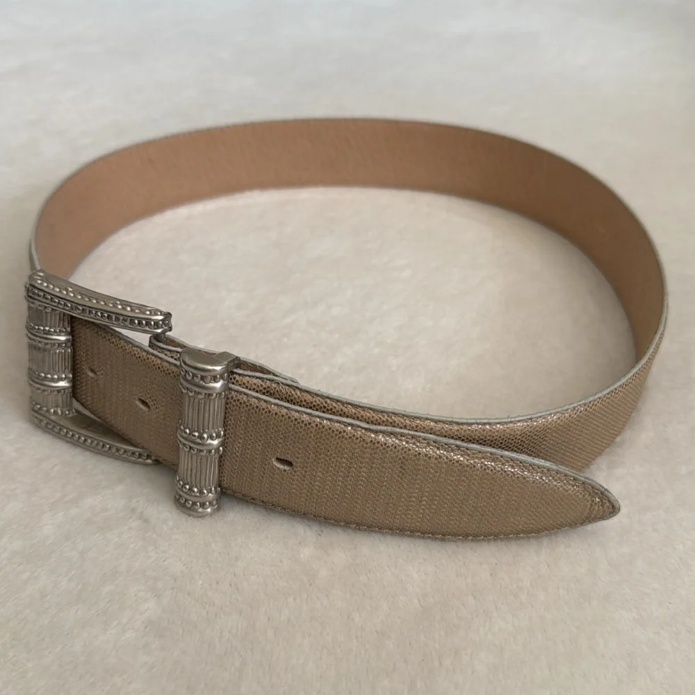 {VTG} Carlisle | Textured Leather Belt Karen Callan Metal Hook Buckle 1613 (M)